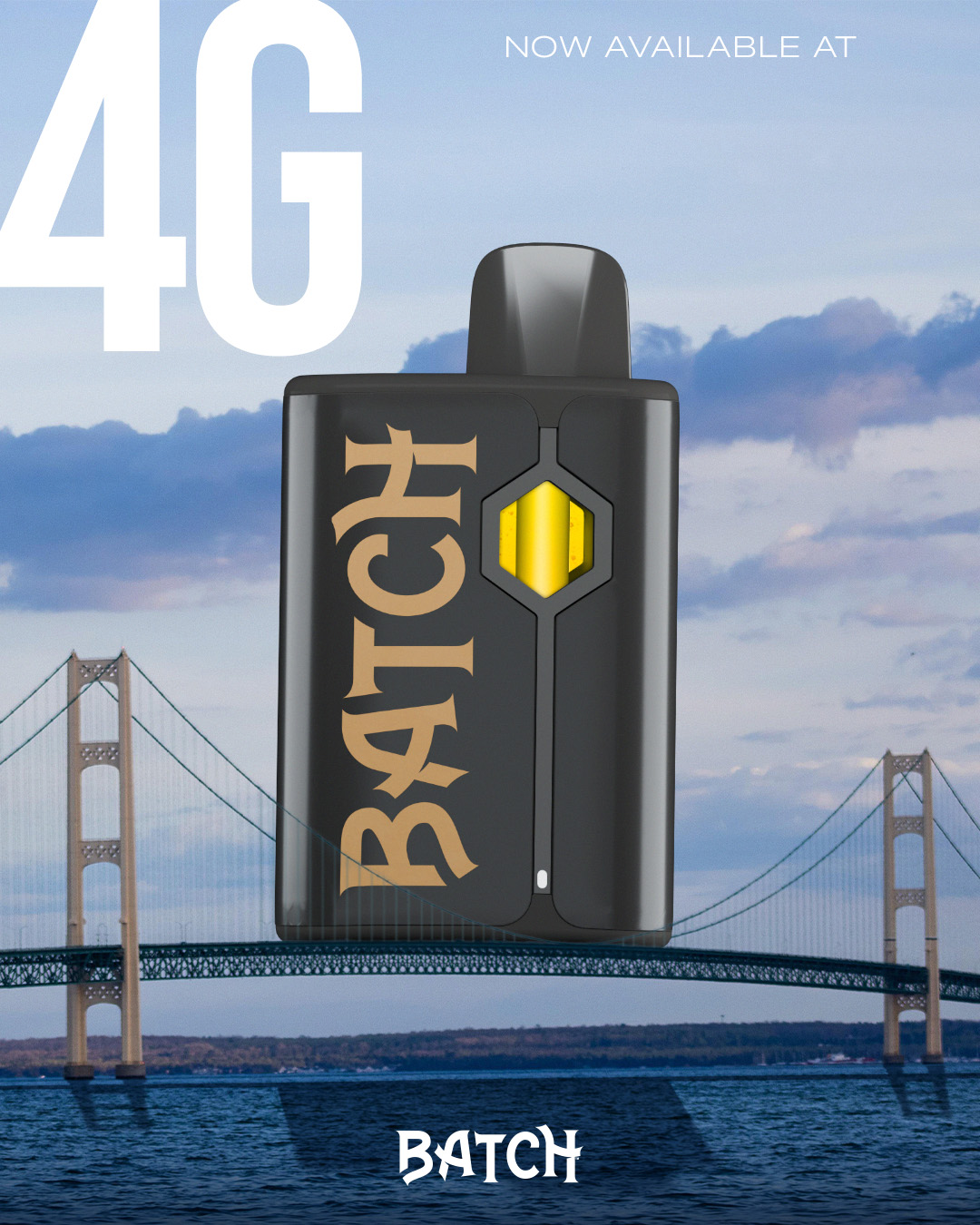 Batch Extracts product featured above the Mackinac Bridge