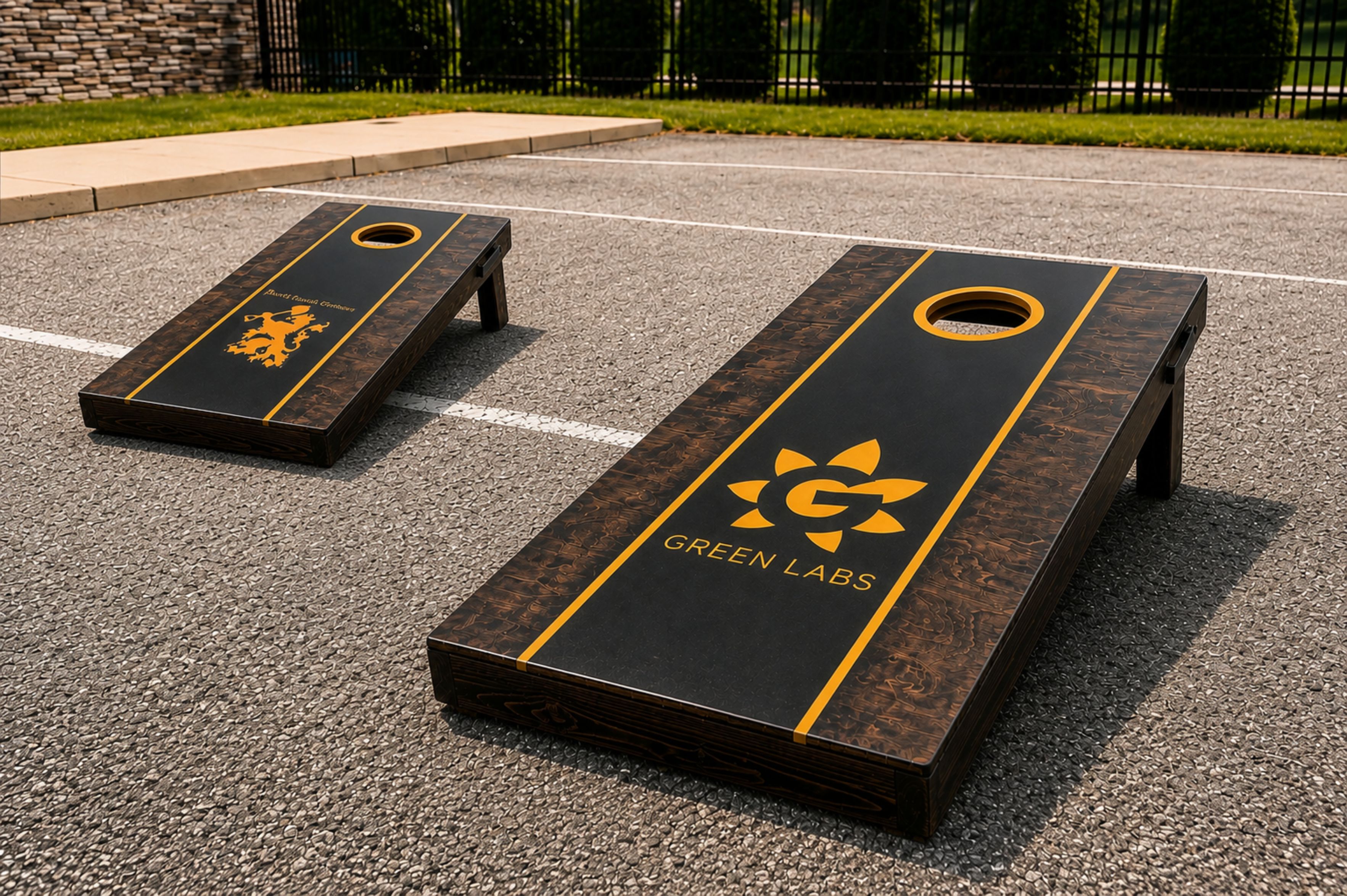 Green Labs and Dutch Touch Genetics branded cornhole boards